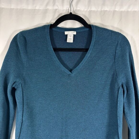 J Jill Top Women's XS Green Blue Vneck Wool Silk Blend Long Sleeve Knit - Picture 2 of 7
